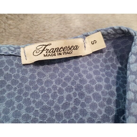 Francesca Italy Womens Textured Flutter Sleeve Top Blouse Small Blue Hi-Low - Picture 3 of 7